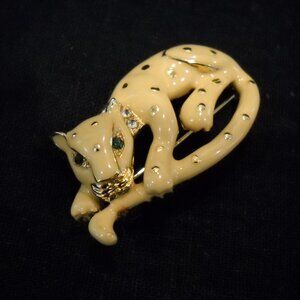 Vintage Gold Tone Panther Leopard Brooch